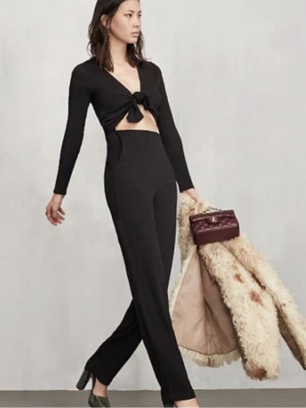 Reformation black jumpsuit with cut out tie top size 0